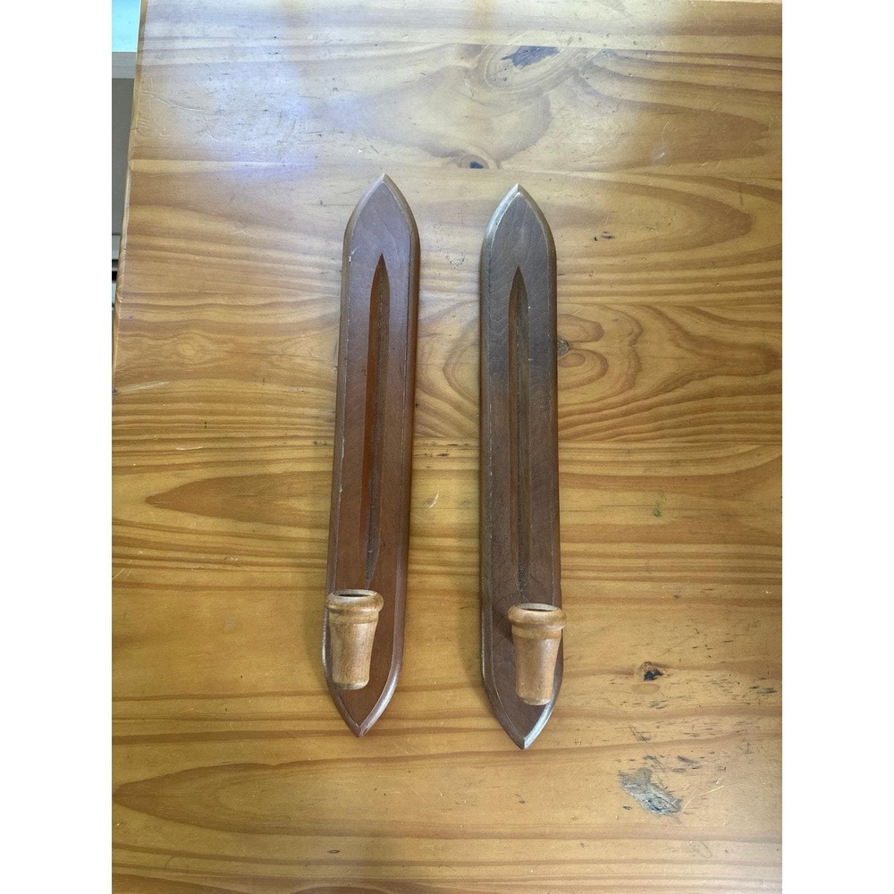 MCM Homco Wooden Wall Candle Holders Set of 2 Country French Farmhouse Japan